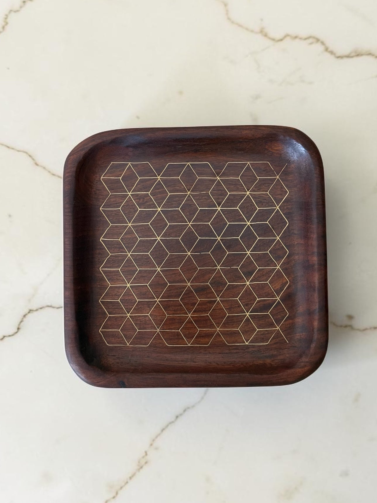 Dhaara Sheesham Tarkashi Tray (6 × 6”)