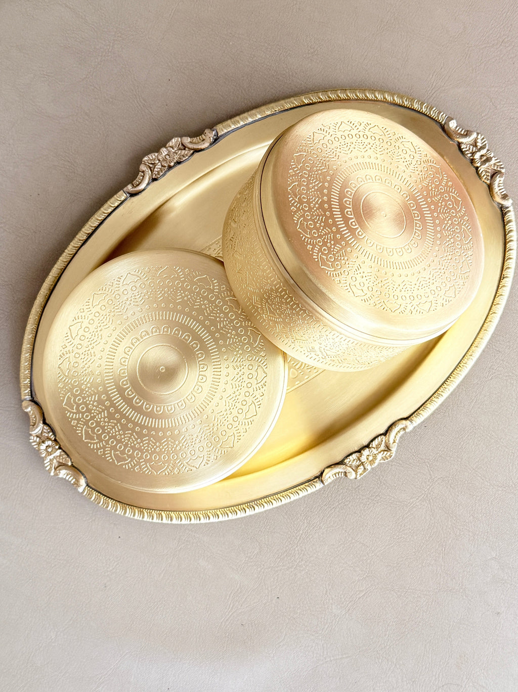 Utsava Brass Sweet Box Set with Tray