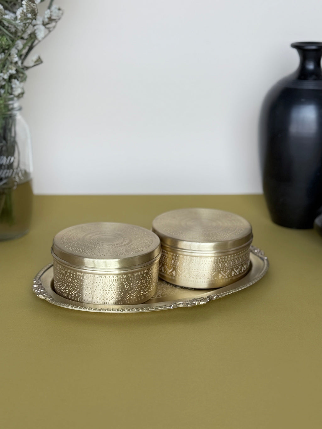 Utsava Brass Sweet Box Set with Tray