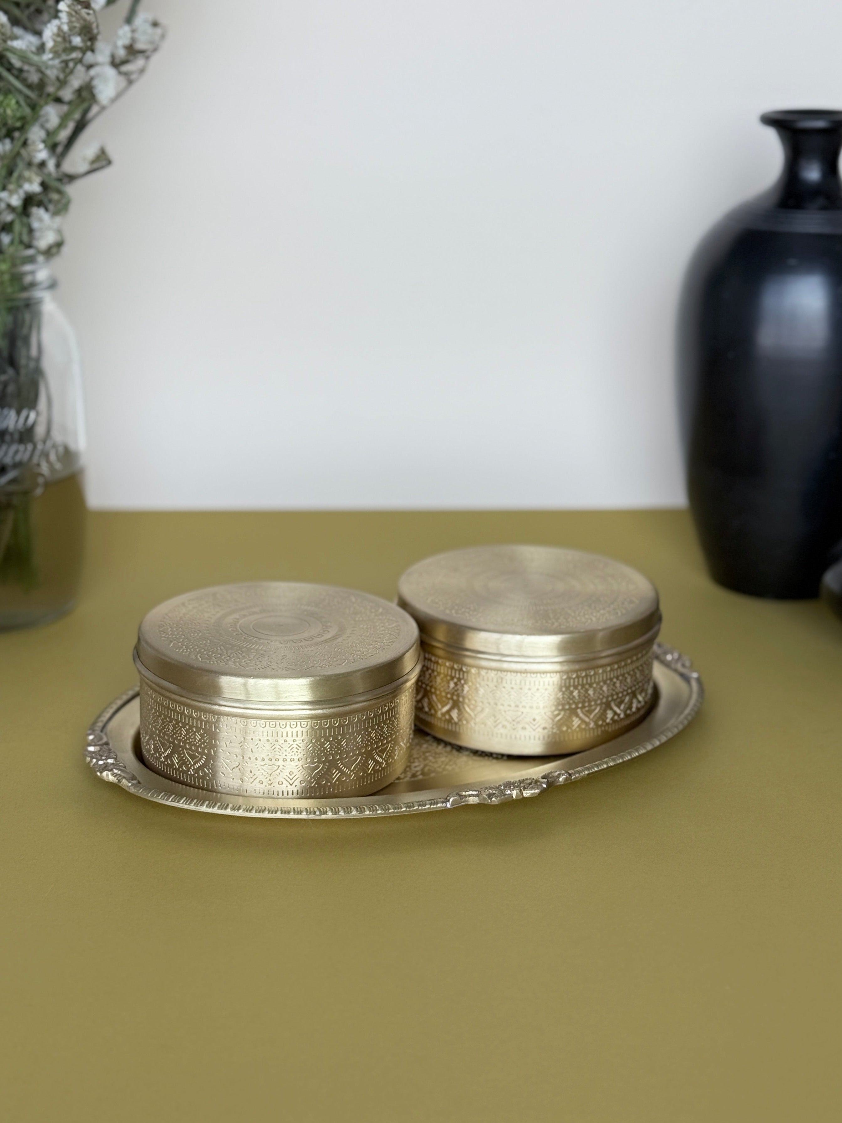 Utsava Brass Sweet Box Set with Tray