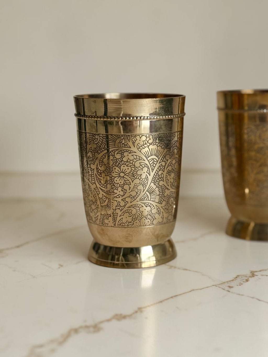 Vanika Hosting Set - 12'' Sheesham Tarkashi Tray & Sattva Desi Glasses (Set of 2)