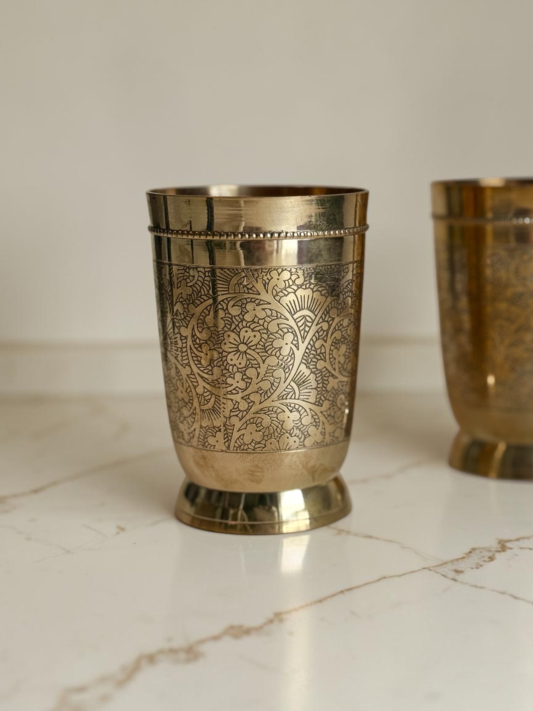 Vanika Hosting Set - 12'' Sheesham Tarkashi Tray & Sattva Desi Glasses (Set of 2)