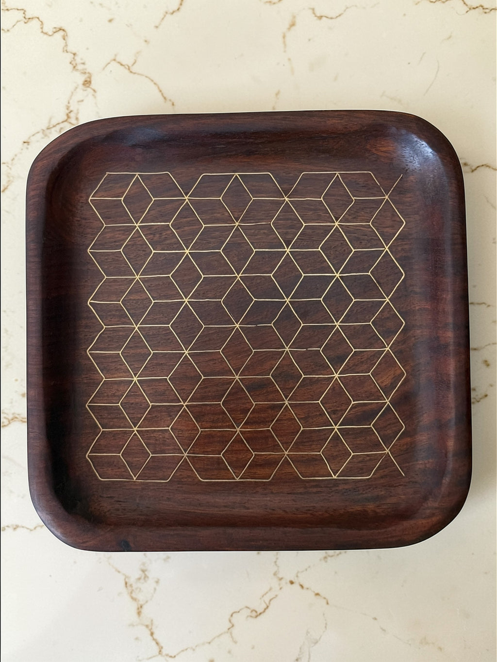 Dhaara Sheesham Tarkashi Tray (6 × 6”)
