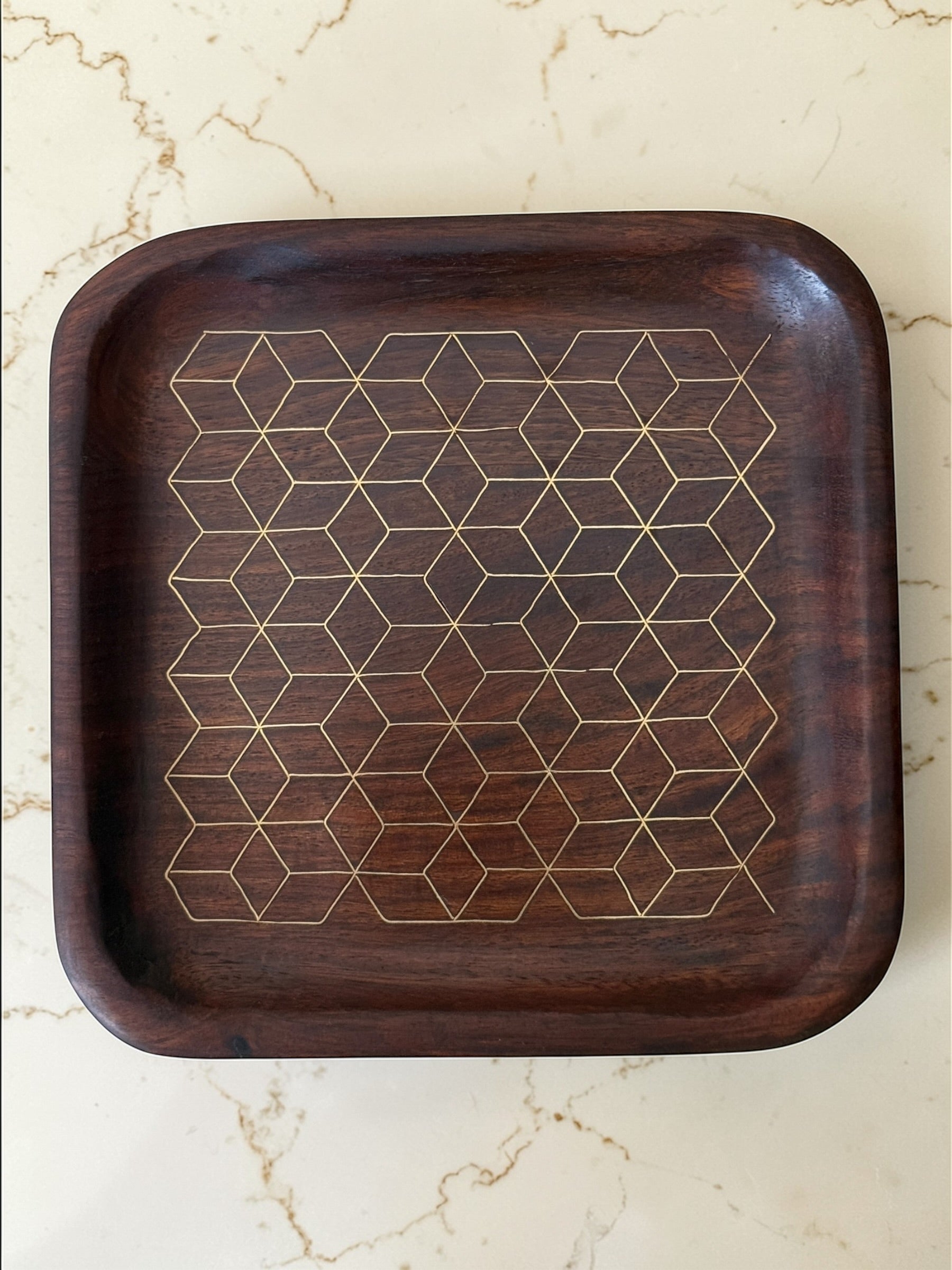 Dhaara Sheesham Tarkashi Tray (6 × 6”)
